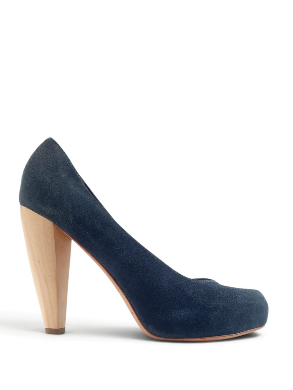 LOEFFLER RANDALL Architectural Navy Pump Sculptural Heel Hidden Platform 70s